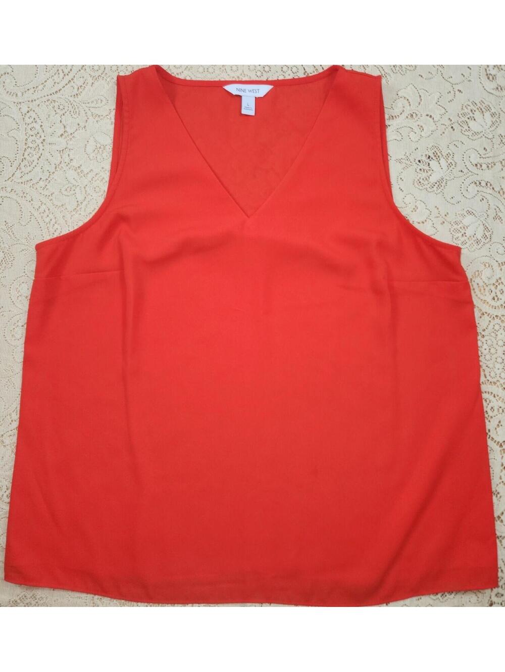 Nine West Women's Polyester Red Sleeveless Lined V-Neck Tusk Size Large